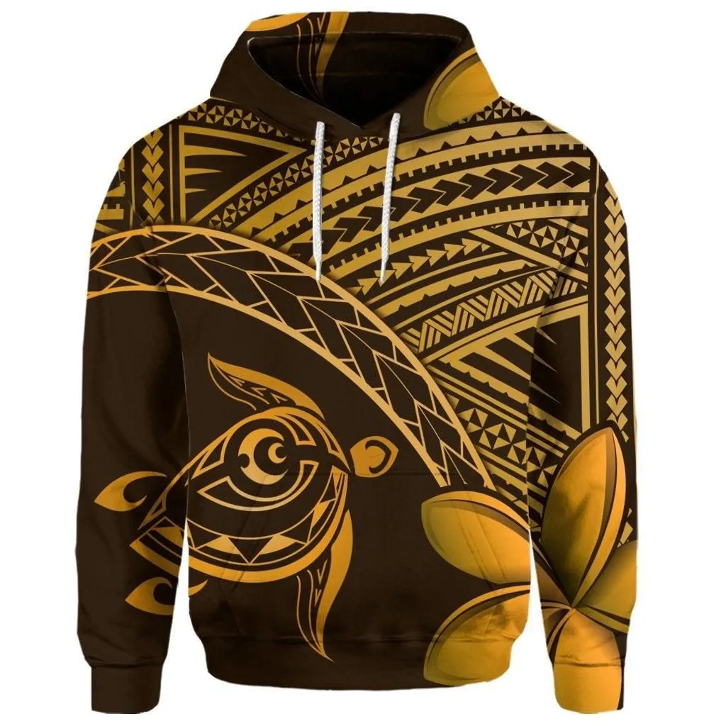 (Personalised) Hawaiian Turtle Plumeria Kakau Polynesian Quilt Hoodie Neo Brown AH