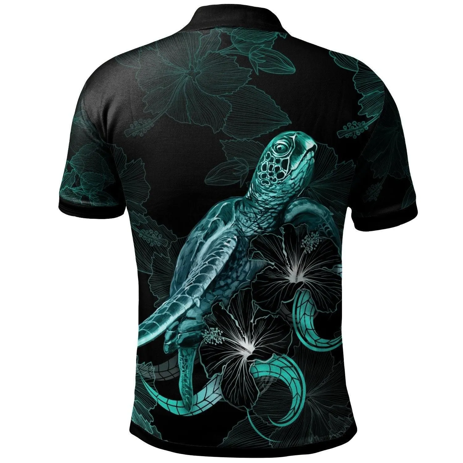 Cook Islands Polynesian Polo Shirt - Turtle With Blooming Hibiscus Turquoise