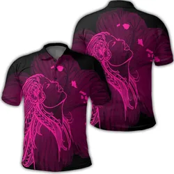 Hawaiian Map Heart Hula Girl Hibiscus Pink Polynesian Polo Shirt