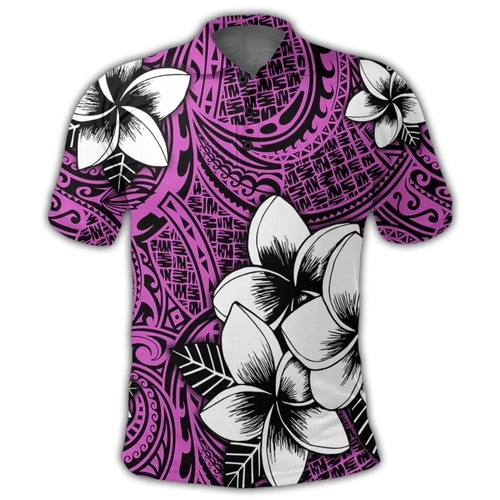 Alohawaii Shirt - Hawaiian Plumeria Tribal Polynesian Polo Shirt Pink AH - J0R
