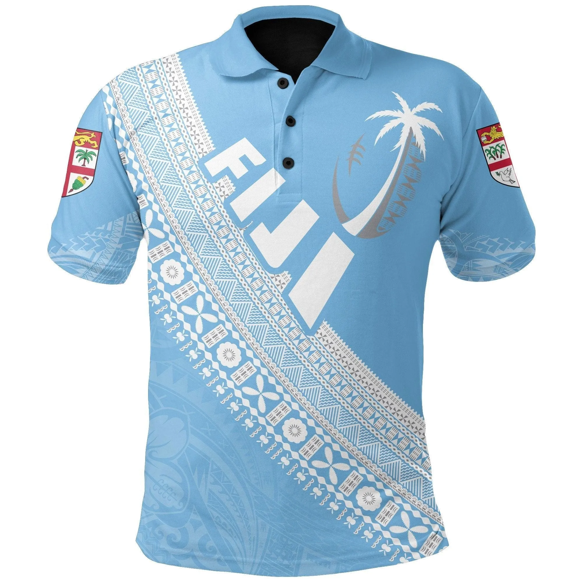 (Custom Personalised) Fiji Tapa Rugby Polo Shirt version Style You Win - Blue