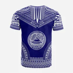 American Samoa Custom Personalised T Shirt - American Samoa Seal Polynesian Chief Tattoo Blue Version