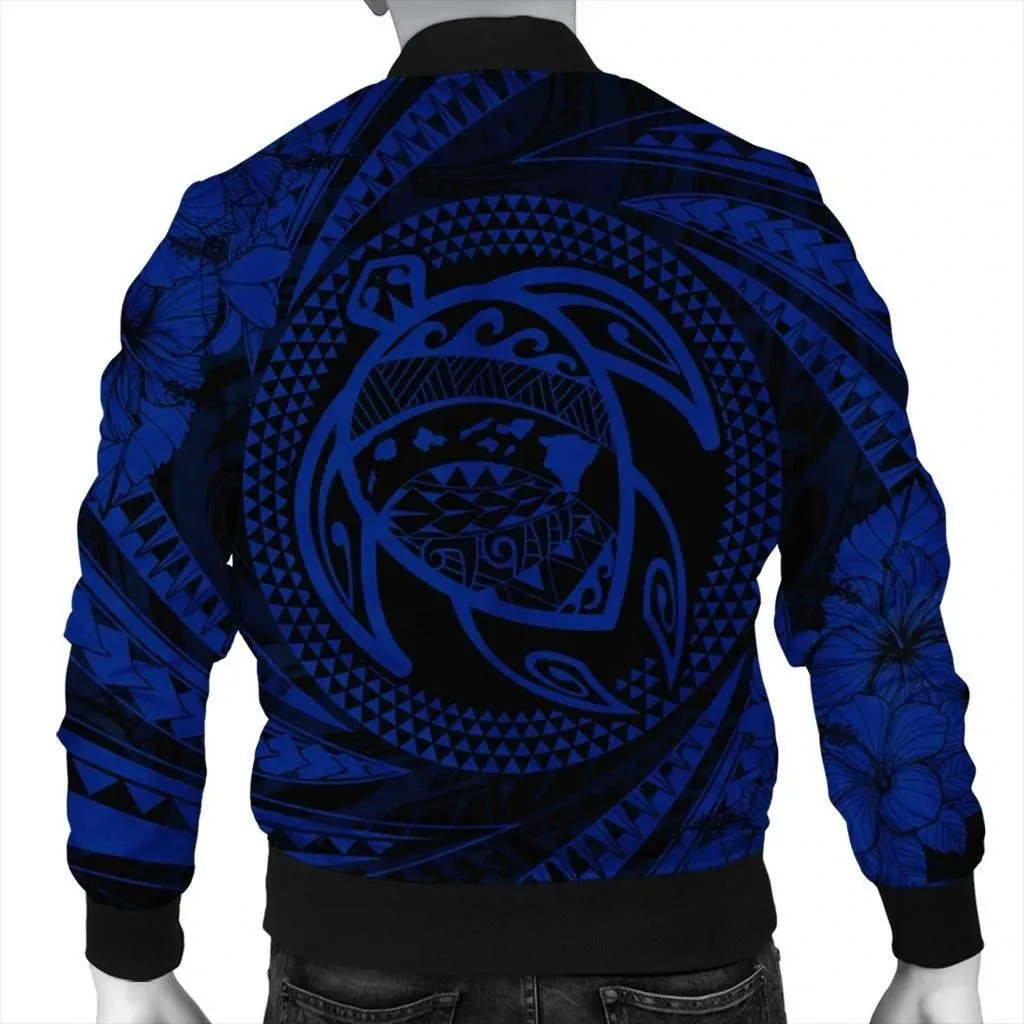 Alohawaii Jacket - Hawaiian Kanaka Honu Hibiscus Tornando Polynesian Blue Bomber Jacket - AH - JR