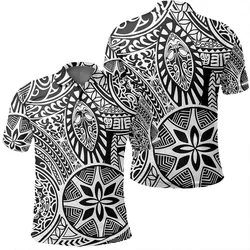 Unisex Polynesian Hawaiian Style Tribal Tattoo White Polo Shirt - AH