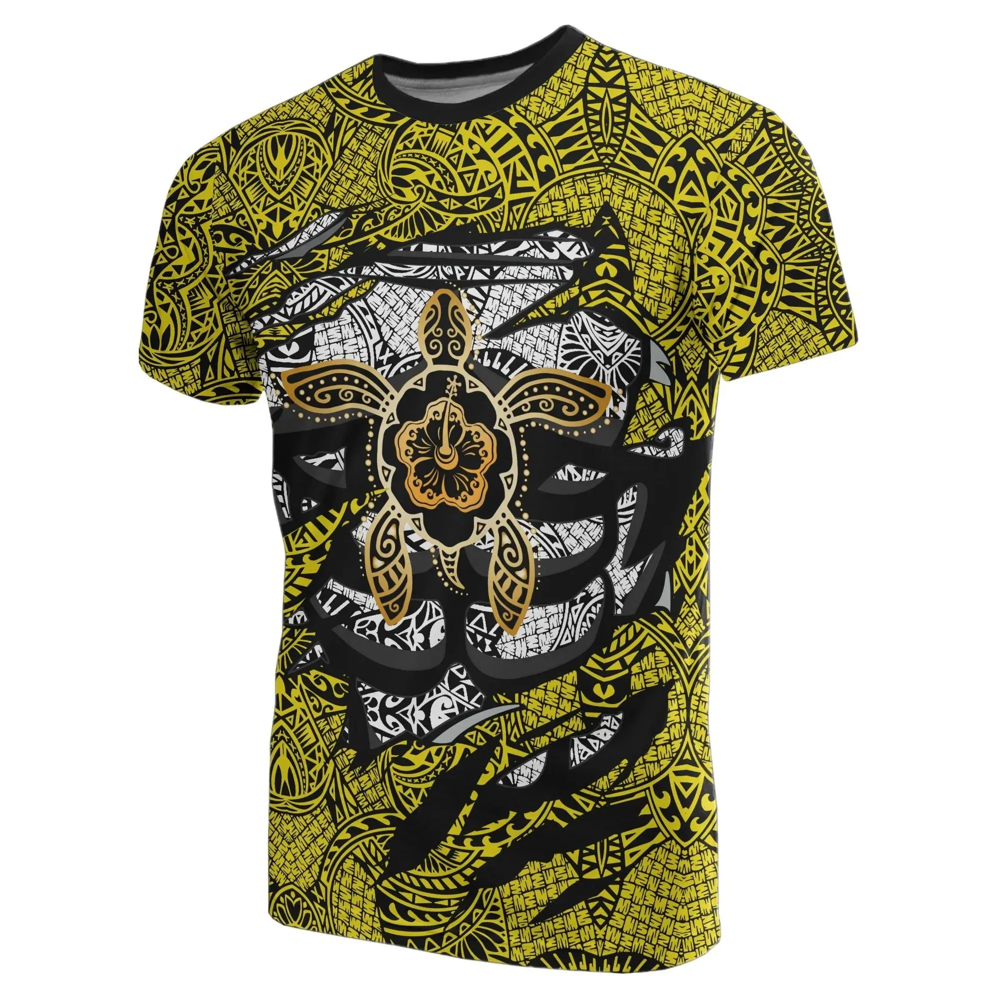 Alohawaii Tee - Hibiscus Polynesian Blue Hawaii Turtle T-Shirt Yellow - AH - J1