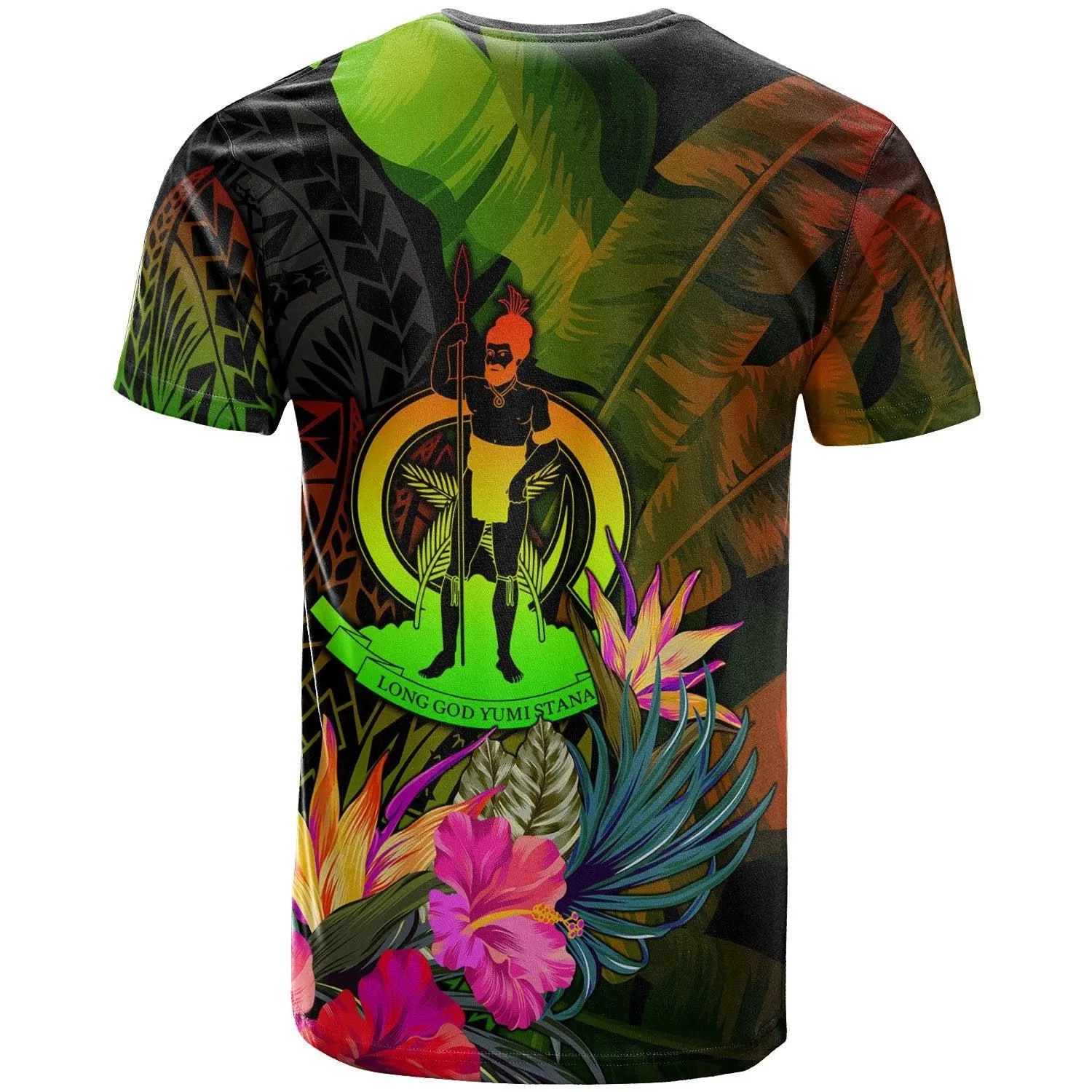 Vanuatu Polynesian Personalised T-Shirt -Hibiscus and Banana Leaves