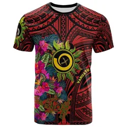 Polynesian T shirt - Vanuatu Symbols With Hibiscus Ver03