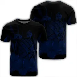 Alohawaii Tee - Hawaiian Map Turtle Hibiscus Polynesian T-shirt Blue - AH - J4R