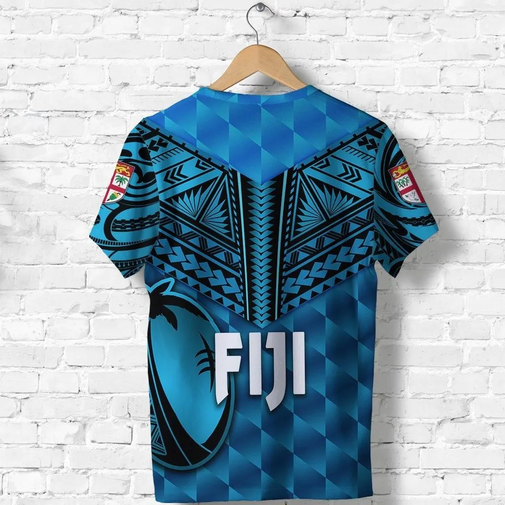 (Custom Personalised) Fiji Rugby T shirt Coconut Sporty Vibes - Blue