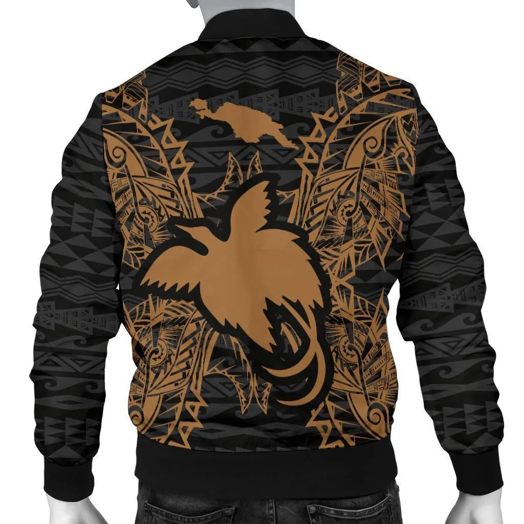 Papua New Guinea Polynesian Mens Bomber Jacket Map Gold