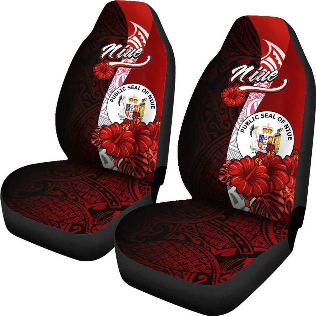 Niue Polynesian Car Seat Covers - Coat Of Arm With Hibiscus