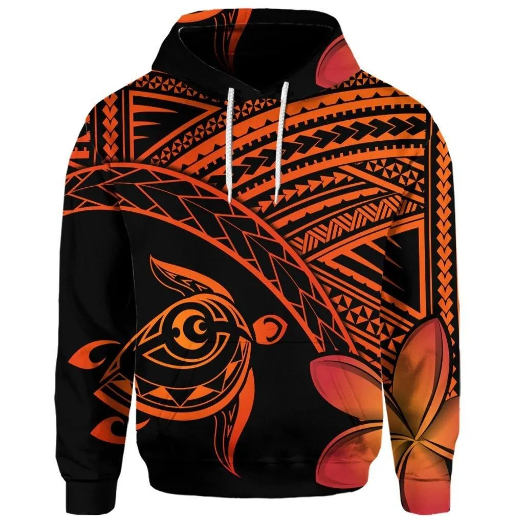 (Personalised) Hawaiian Turtle Plumeria Kakau Polynesian Quilt Hoodie Neo Orange AH