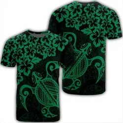 Alohawaii Tee - Hawaiian Map Turtle Hibiscus Kanaka Polynesian T-shirt Green - AH - J4R