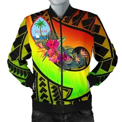 Guam Mens Bomber Jacket - Polynesian Hook and Hibiscus (Raggae)