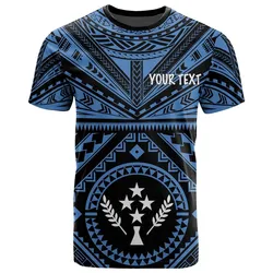 Kosrae Personalised T-Shirt - Kosrae Flag In Polynesian Tattoo Style (Blue)