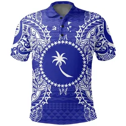Chuuk Polo Shirt - Chuuk Flag Map Polynesian Tattoo Blue