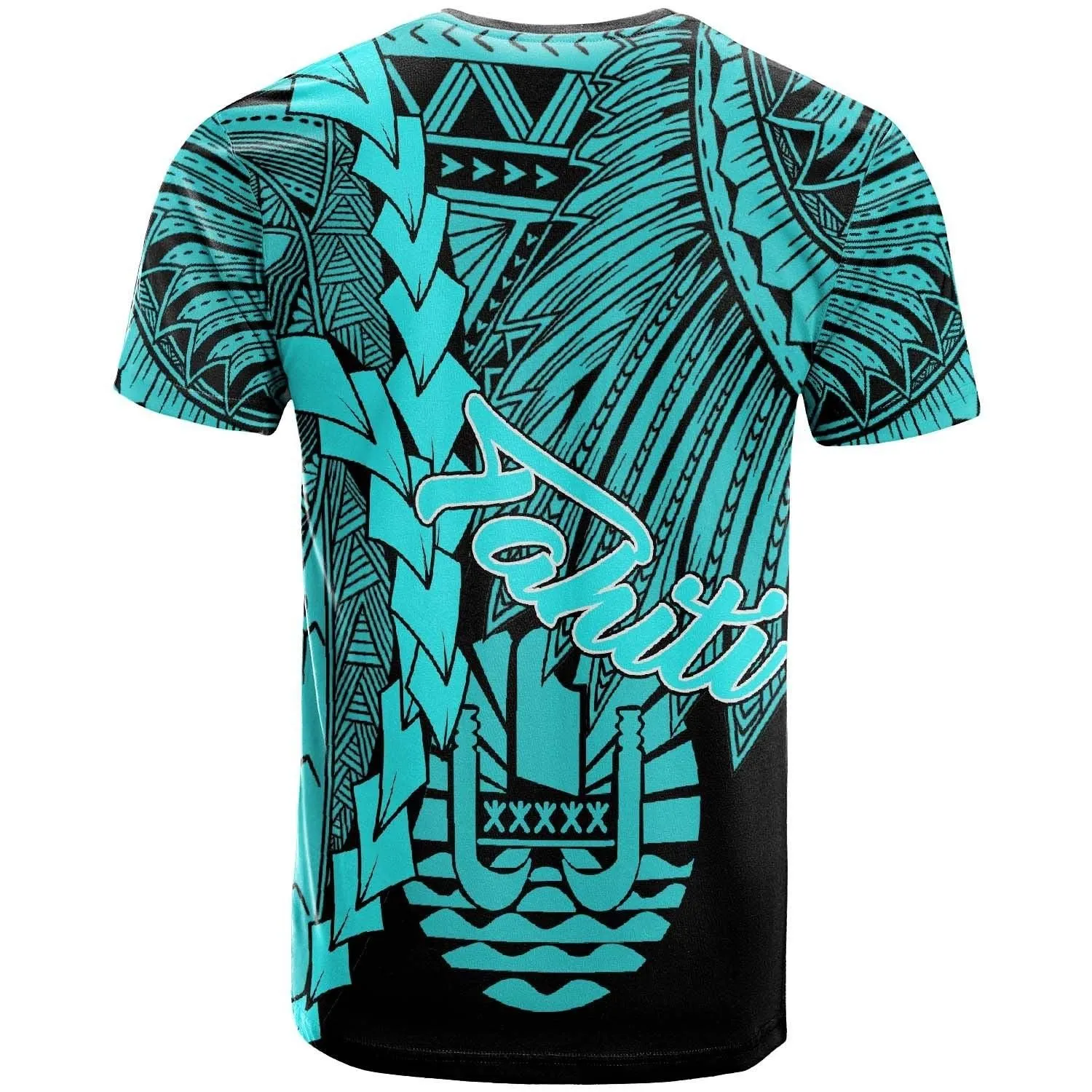 Tahiti Polynesian Custom Personalised T-Shirt - Tribal Wave Tattoo Neon Blue