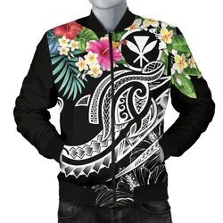 Polynesian Hawaii Kanaka Maoli Mens Bomber Jacket  - Summer Plumeria  (Black)