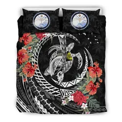 FamilyGater Bedding Set - Cover and Pillow Cases Marshall Islands  - Polynesia Map Turtle Hibiscus A24