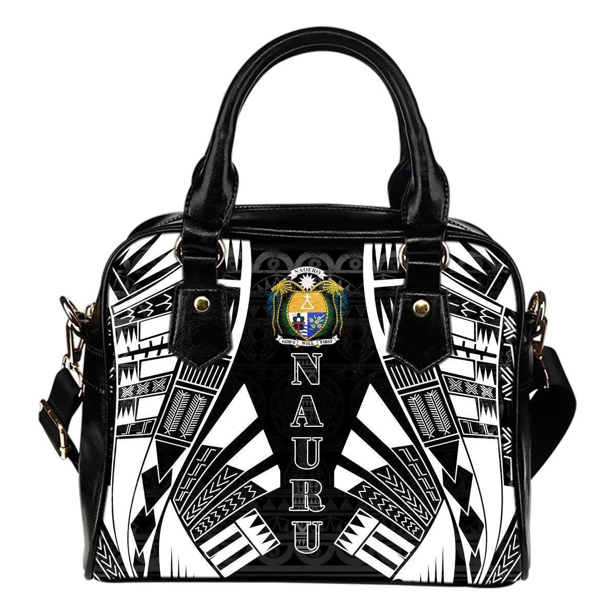 Nauru Shoulder Handbag - Polynesian Tattoo Black