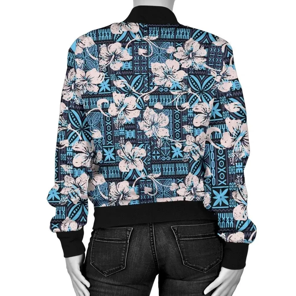 FamilyGater Jacket - Bomber Jacket Fiji Tapa�����Hibiscus�����Blue�����A7