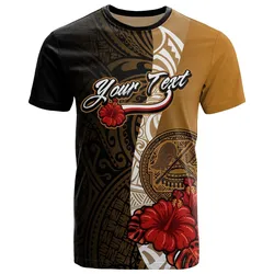 American Samoa Polynesian Custom Personalised T Shirt - Coat Of Arms With Hibiscus Gold
