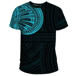 T-Shirt Polynesian Tattoo Style Cyan A27
