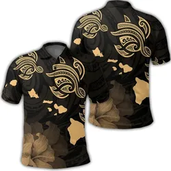 Alohawaii Shirt - Hawaii Turtle Hibiscus Map Polynesian Polo Shirt Gold - AH - JR