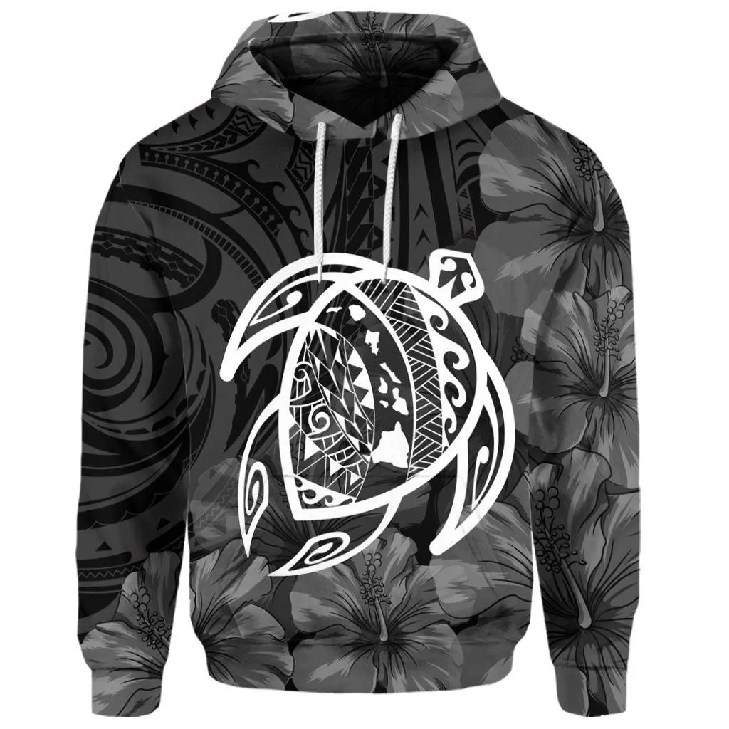 (Personalised) Hawaiian Map Turtle Kanaka Hibiscus Polynesian Hoodie - White