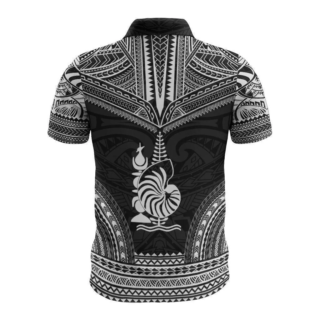 New Caledonia Polo Shirt - New Caledonia Coat Of Arms Polynesian Chief Tattoo Black Version