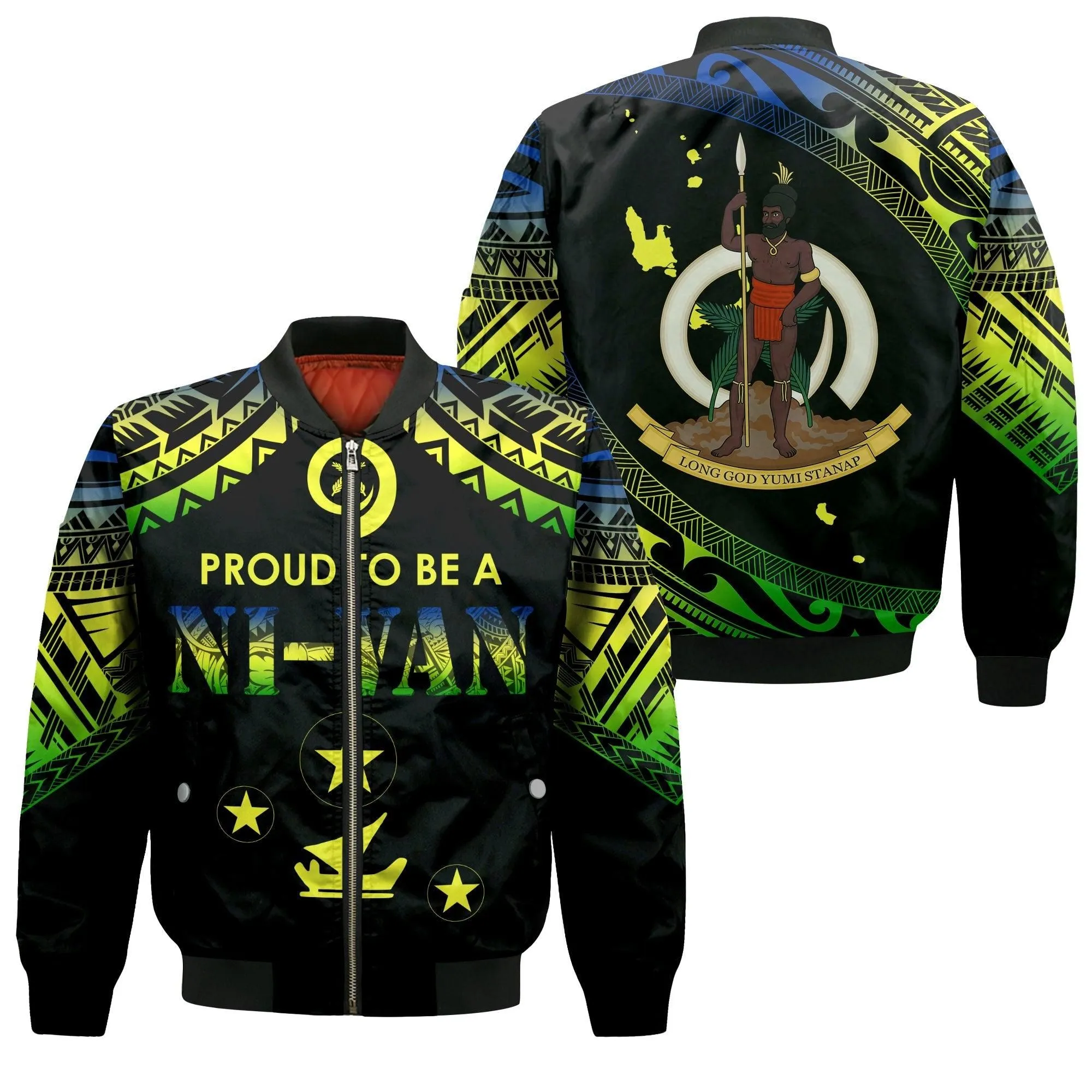 Vanuatu Proud To Be A Ni-Van - Polynesian Pattern Bomber Jacket - Malampa Province LT7