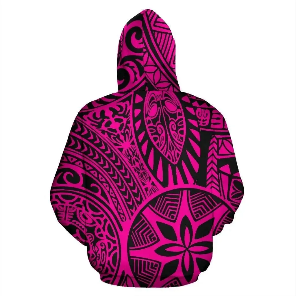 Alohawaii Hoodie - Polynesian Hawaiian Style Tribal Tattoo Pink Pullover - AH - JR