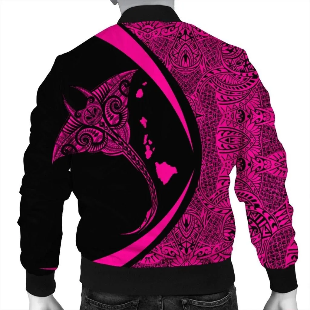 FamilyGaterJacket - Hawaiian Map Manta Ray Polynesian Bomber Jacket - Pink - AH - J4R