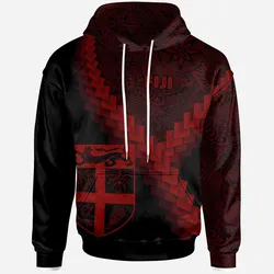 Fiji Hoodie - Fiji Coat Of Arms With Polynesian Tattoo Red