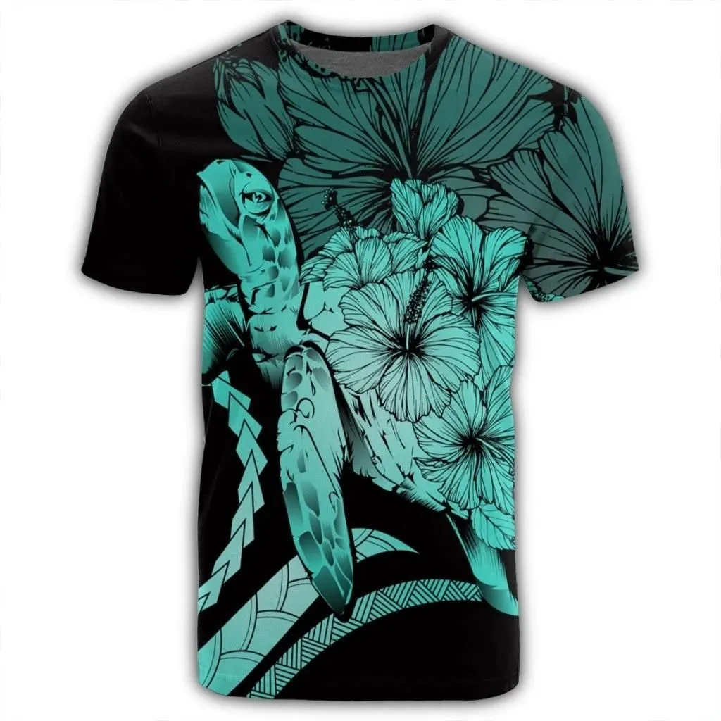 Alohawaii Tee - Hawaiian Hawaii Turtle Hibiscus Polynesian Vintage T-shirt Turquoise - AH - J4R