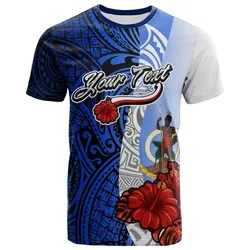 Vanuatu Polynesian Custom Personalised T-shirt - Coat Of Arm With Hibiscus Blue - BN12