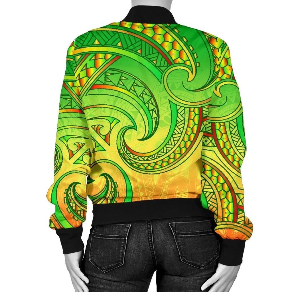 New Zealand Maori Mangopare Women Bomber Jacket Polynesian - Rasta
