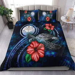 Marshall Islands Polynesian Bedding Set - Blue Turtle Hibiscus