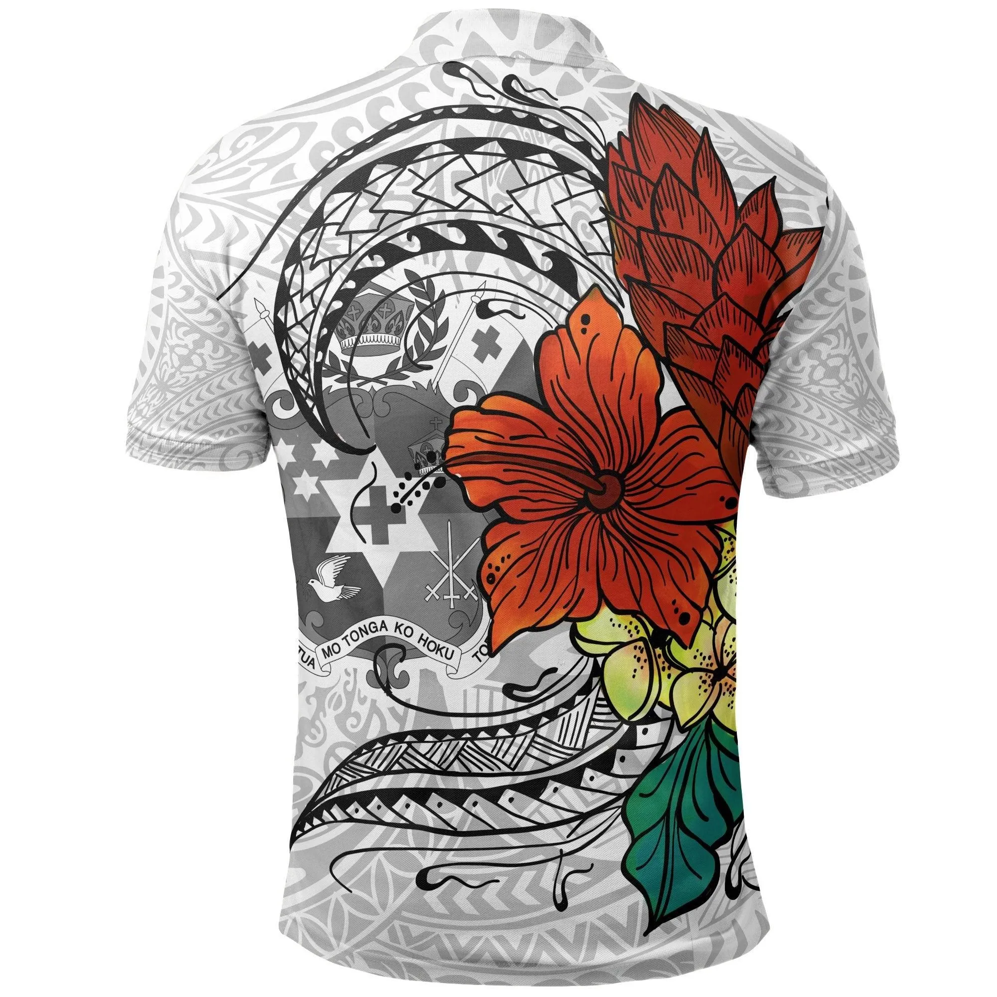 Tonga Polo Shirt - Tropical Flowers White Patterns Style
