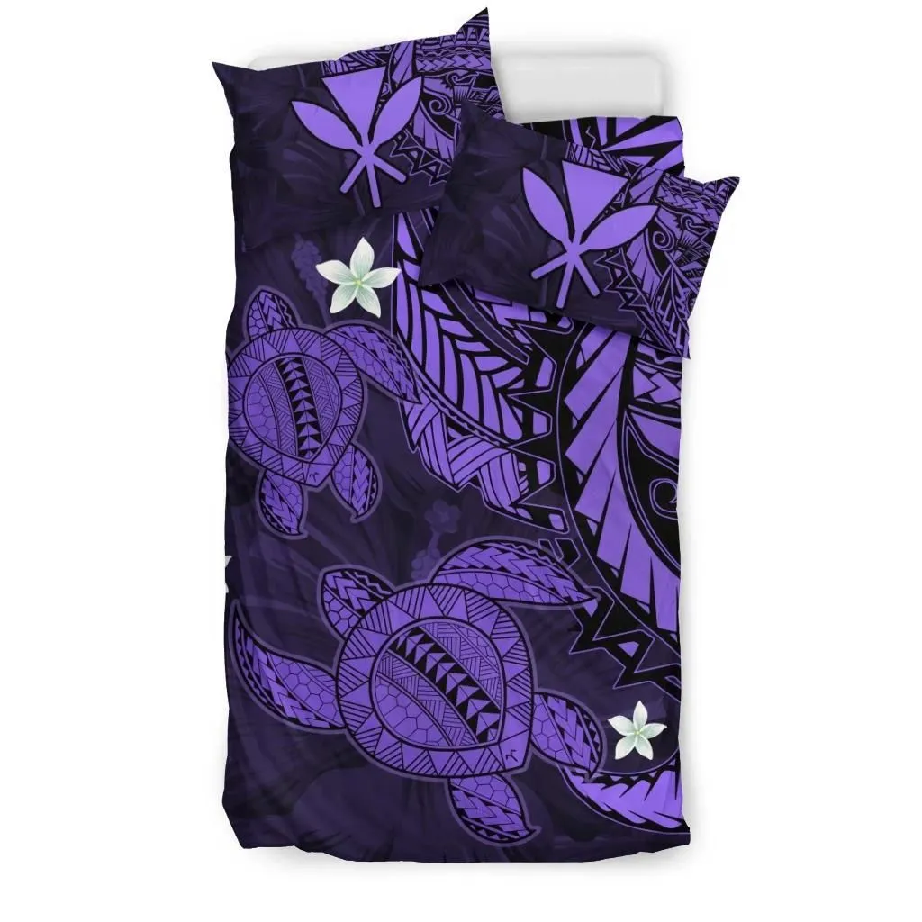 FamilyGater Home Set - Hawaii Polynesian Turtle Hibiscus Bedding Set - Purple - AH - J4