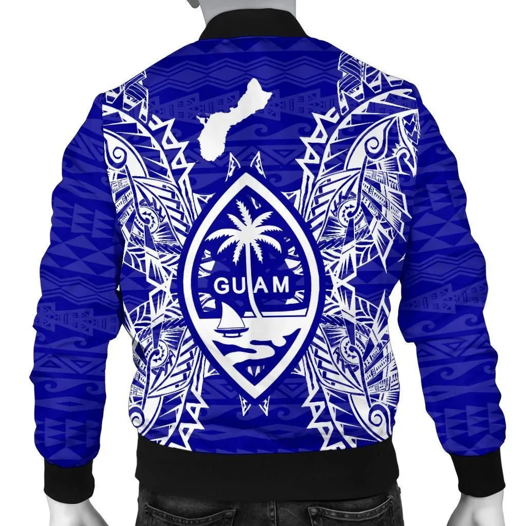 Guam Polynesian Mens Bomber Jacket Map Blue