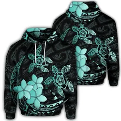 Hawaiian Polynesian Turtle Plumeria Hoodie - Pog Style Turquoise