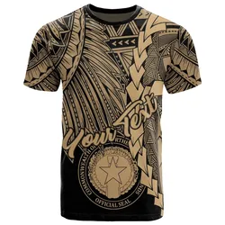 Northern Mariana Islands Polynesian Custom Personalised T-Shirt - Tribal Wave Tattoo Gold - BN12