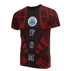 Federated States of Micronesia T-Shirt - F S M Seal Polynesian Tattoo Red Style