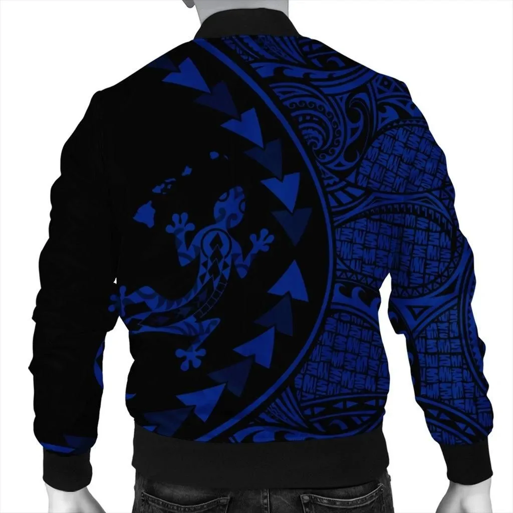Alohawaii Jacket - Hawaiian Map Gecko Tattoo Kakau Polynesian Bomber Jacket Blue AH - J0R