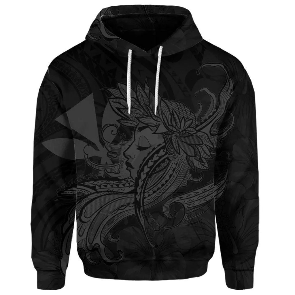 (Personalised) Hawaiian Map Hula Girl Hibiscus Kanaka Polynesian Hoodie - Gray