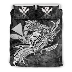 FamilyGater Bedding Set - Cover and Pillow Cases Hawaiian Map Hula Girl Hibiscus Kanaka Polynesian - White - AH J4