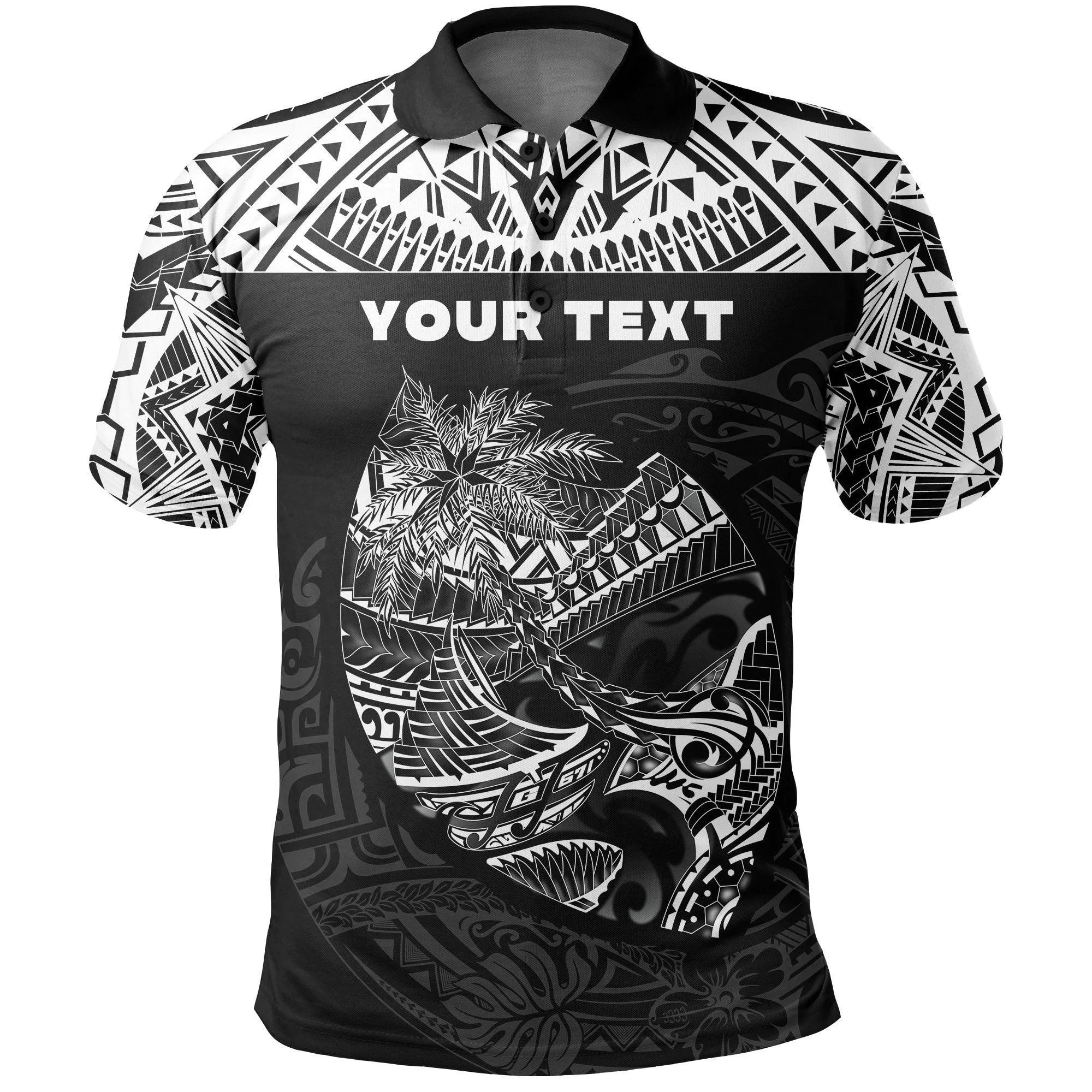 (Custom Personalised) Guam Rugby Polo Shirt Polynesian Patterns - Black - Ver.2 LT16