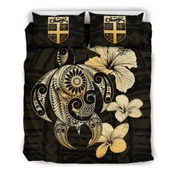 Alohawaii Bedding Set - Cover and Pillow Cases Fiji Hibiscus Plumeria Mix Polynesian Turtle J1