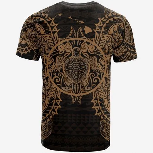 Hawaii T Shirt - Polynesian Gold Turtle Tattoo
